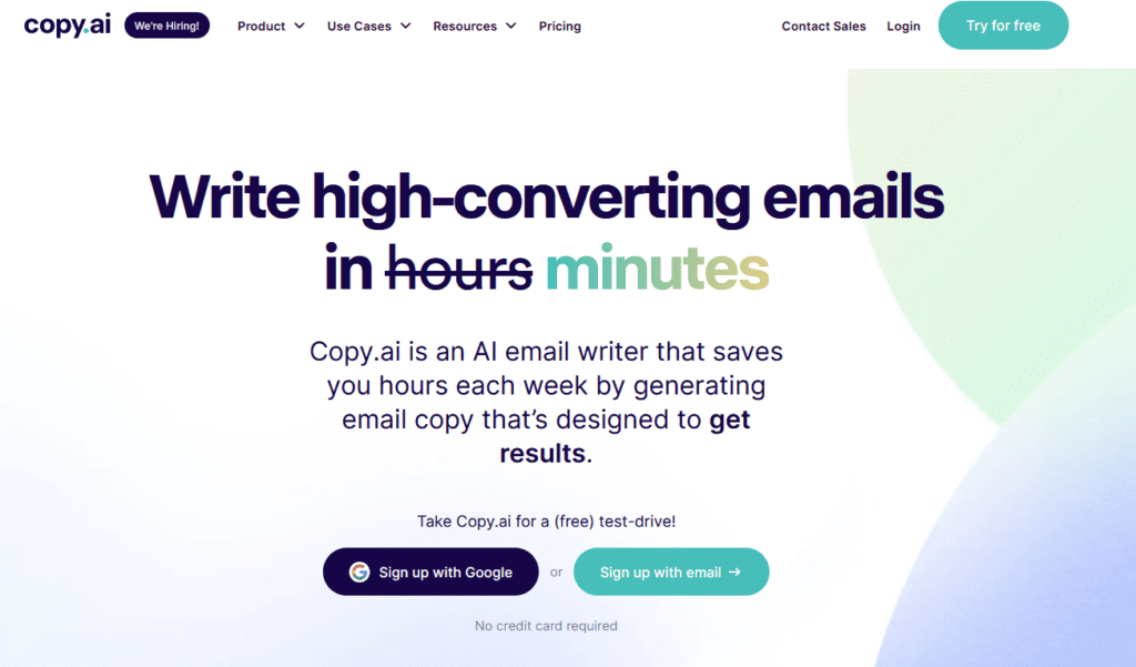 copy ai landing page for email marketing