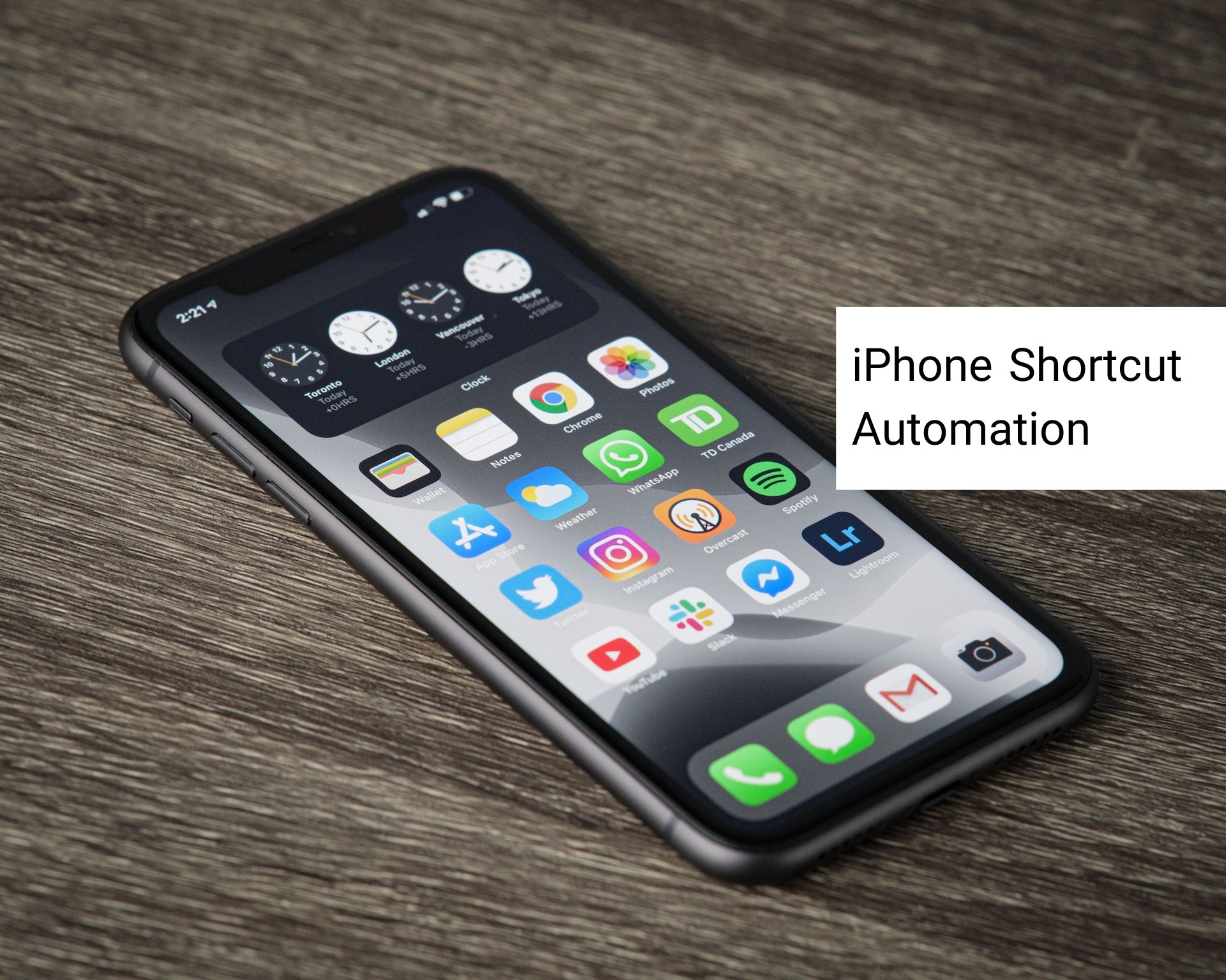 iPhone on a table, titled iPhone shortcut automation