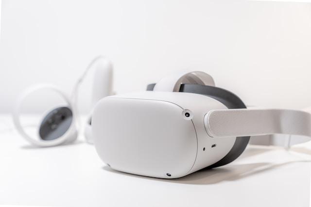 White VR Headset on table in focus
