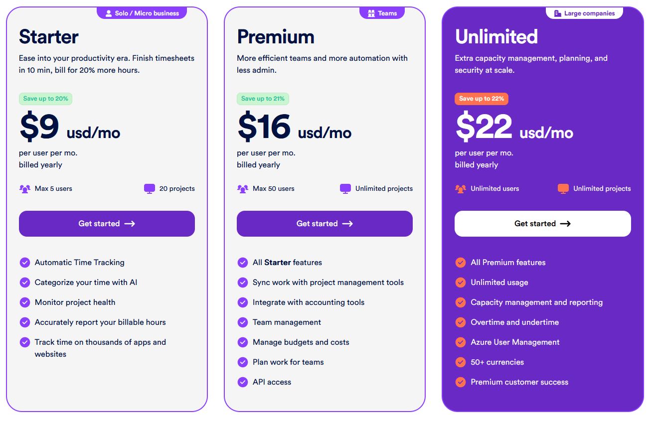 timely pricing page