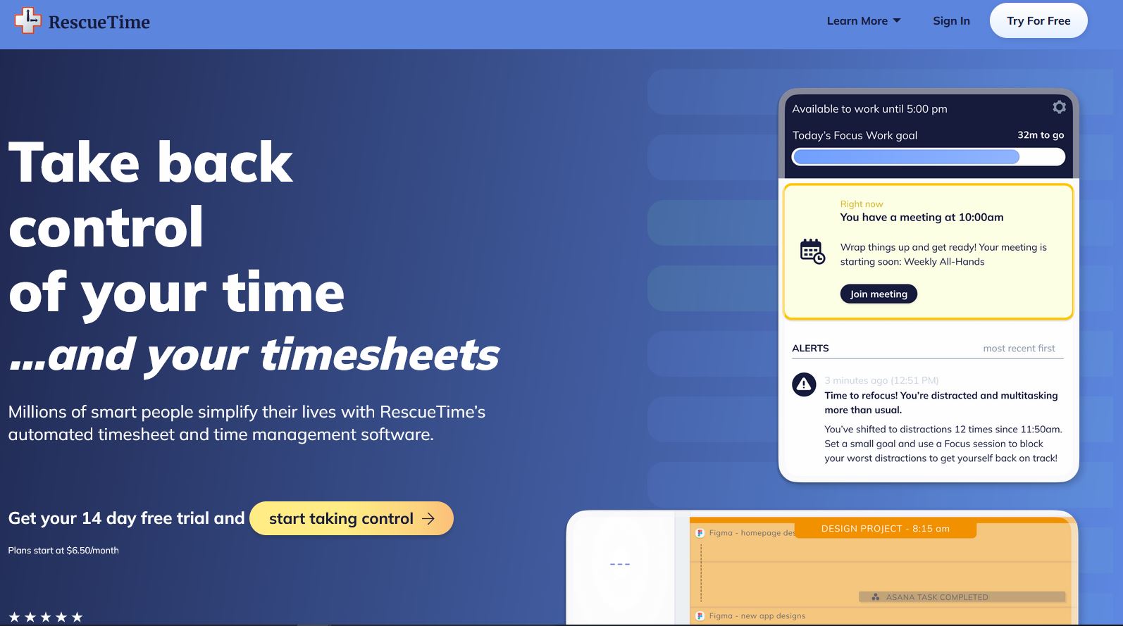 rescue time landing page